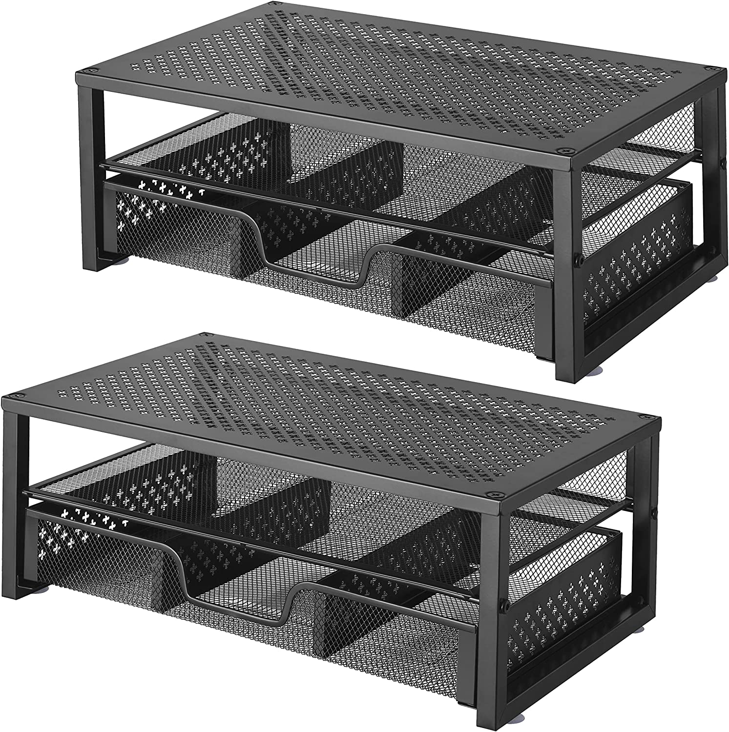 230816044931478_1 Simple Trending-Metal Monitor Stand Riser and Computer Desk Organizer with Drawer for Laptop, Computer, iMac, Black - Image 1